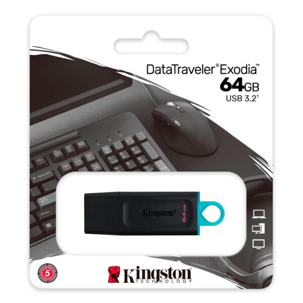 Pen Drive Kingston DataTraveler Exodia 64GB USB 3.2 Preta