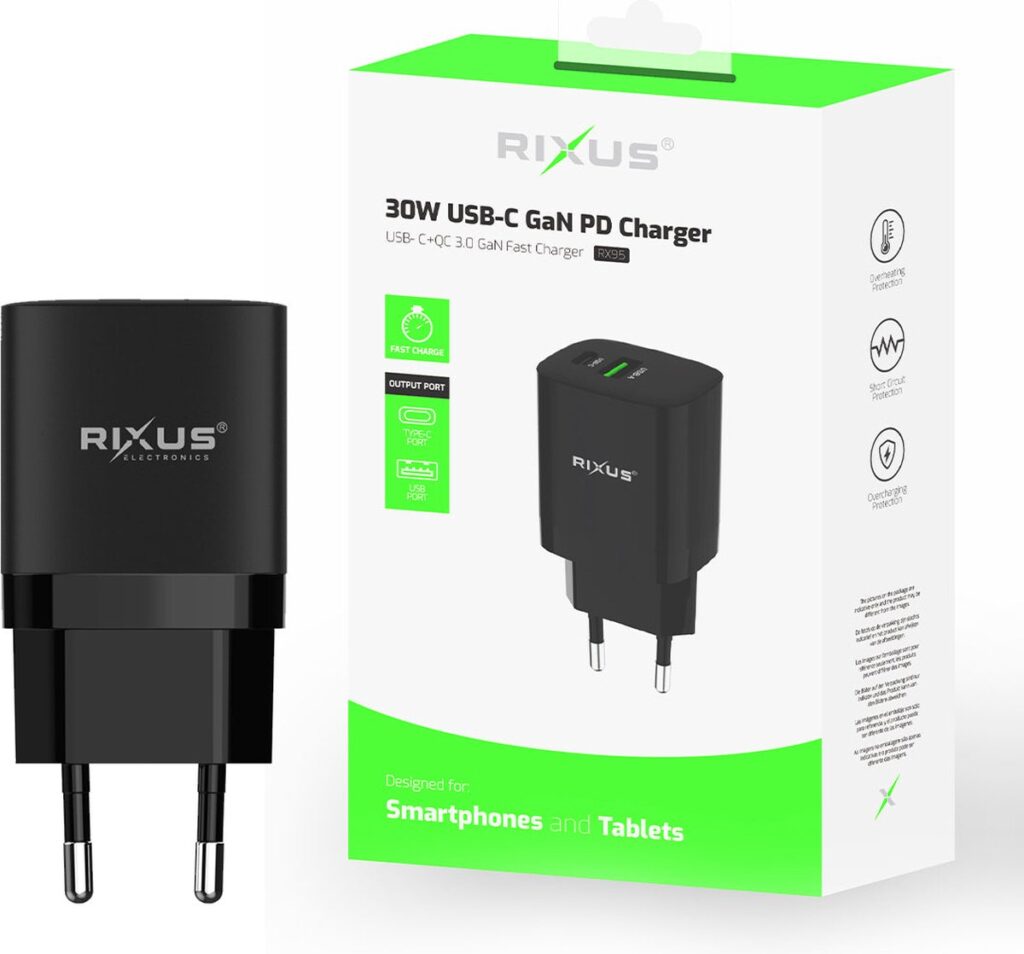 Adaptador de Corrente Rixus USB Type-C de 30W